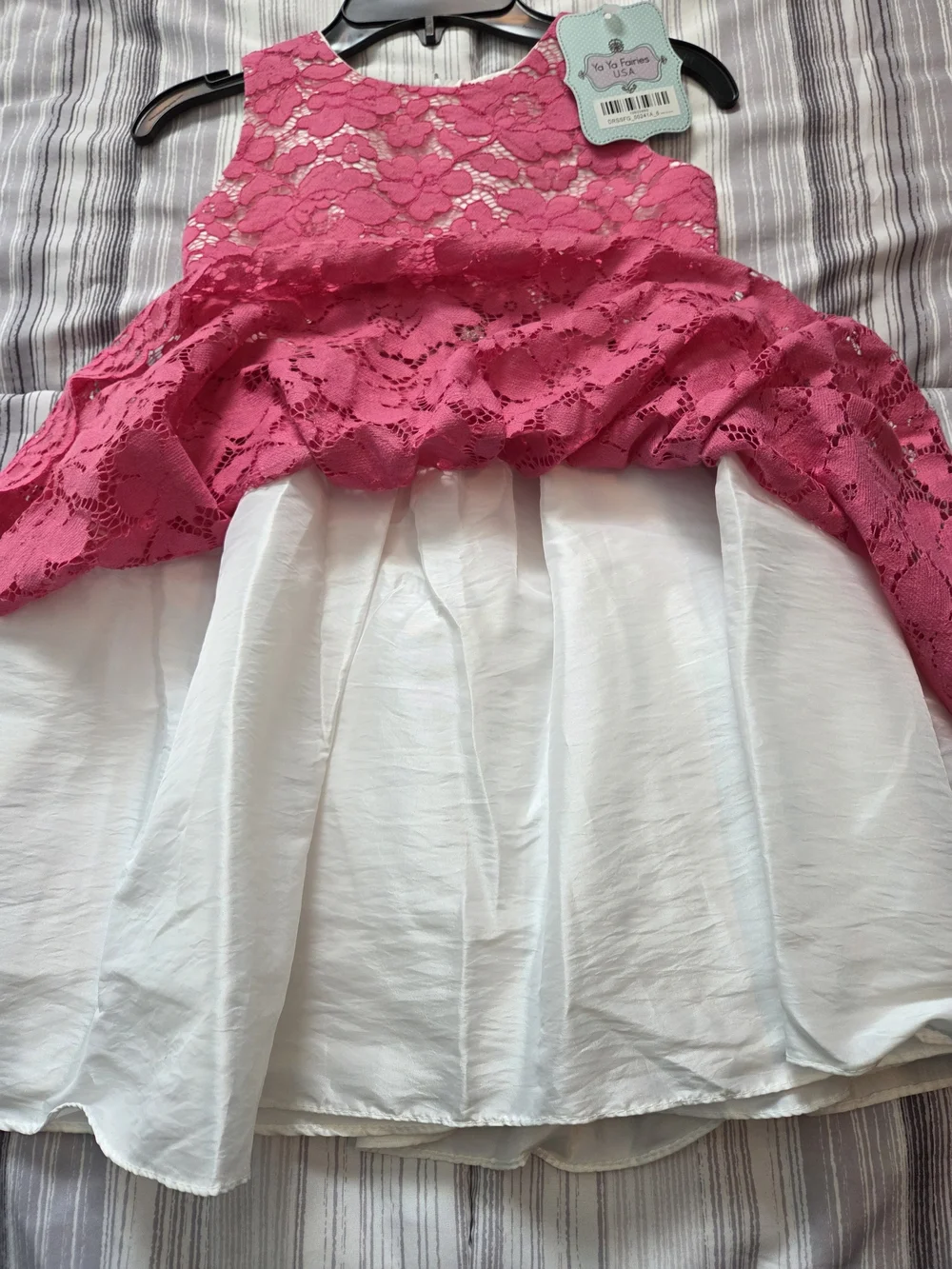 Ya Ya Fairies Hot Pink Floral Lace Princess Dress with Crystal Brooch